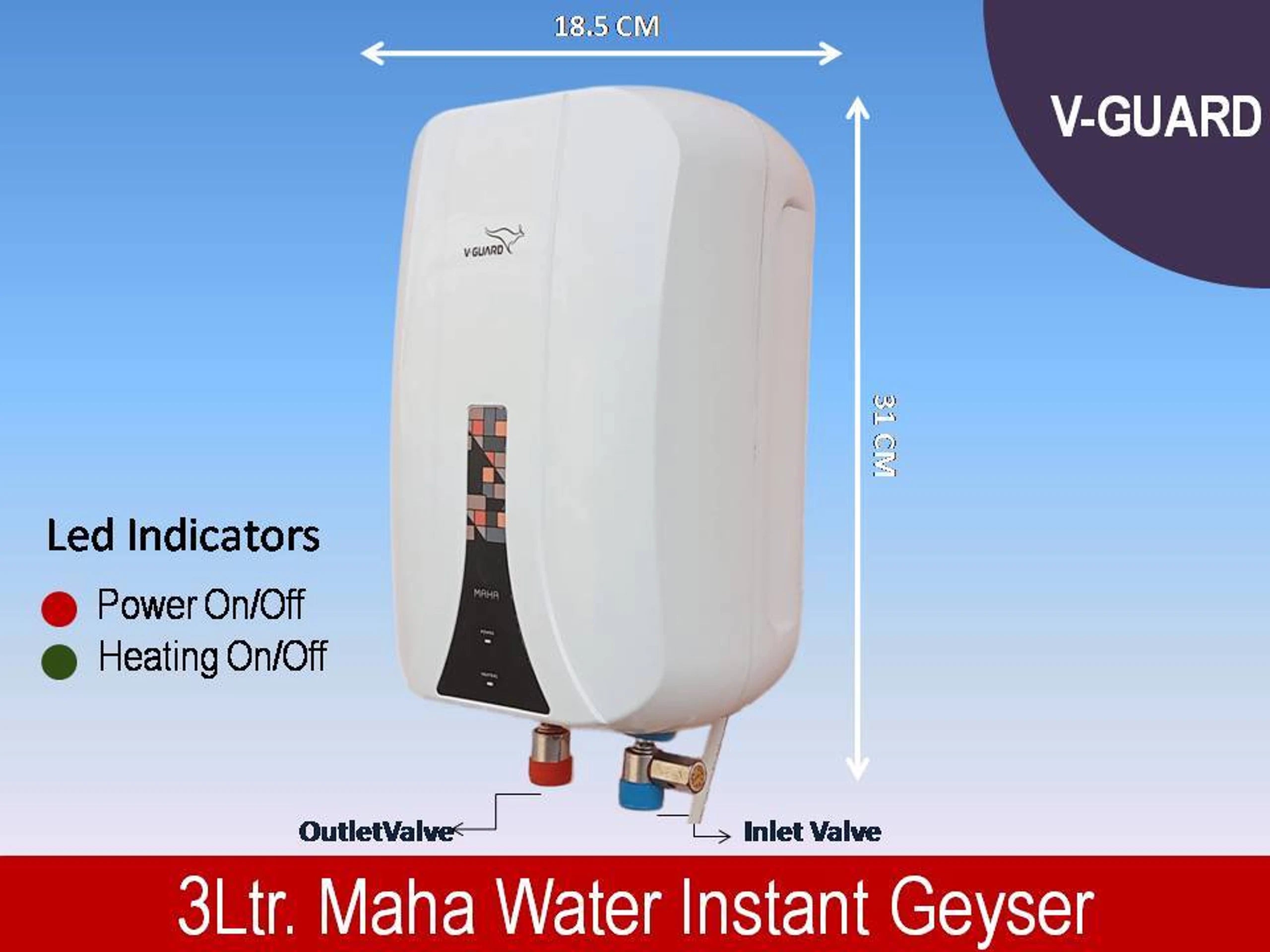 V-Guard 3 L Instant Water Geyser (MAHA, White)