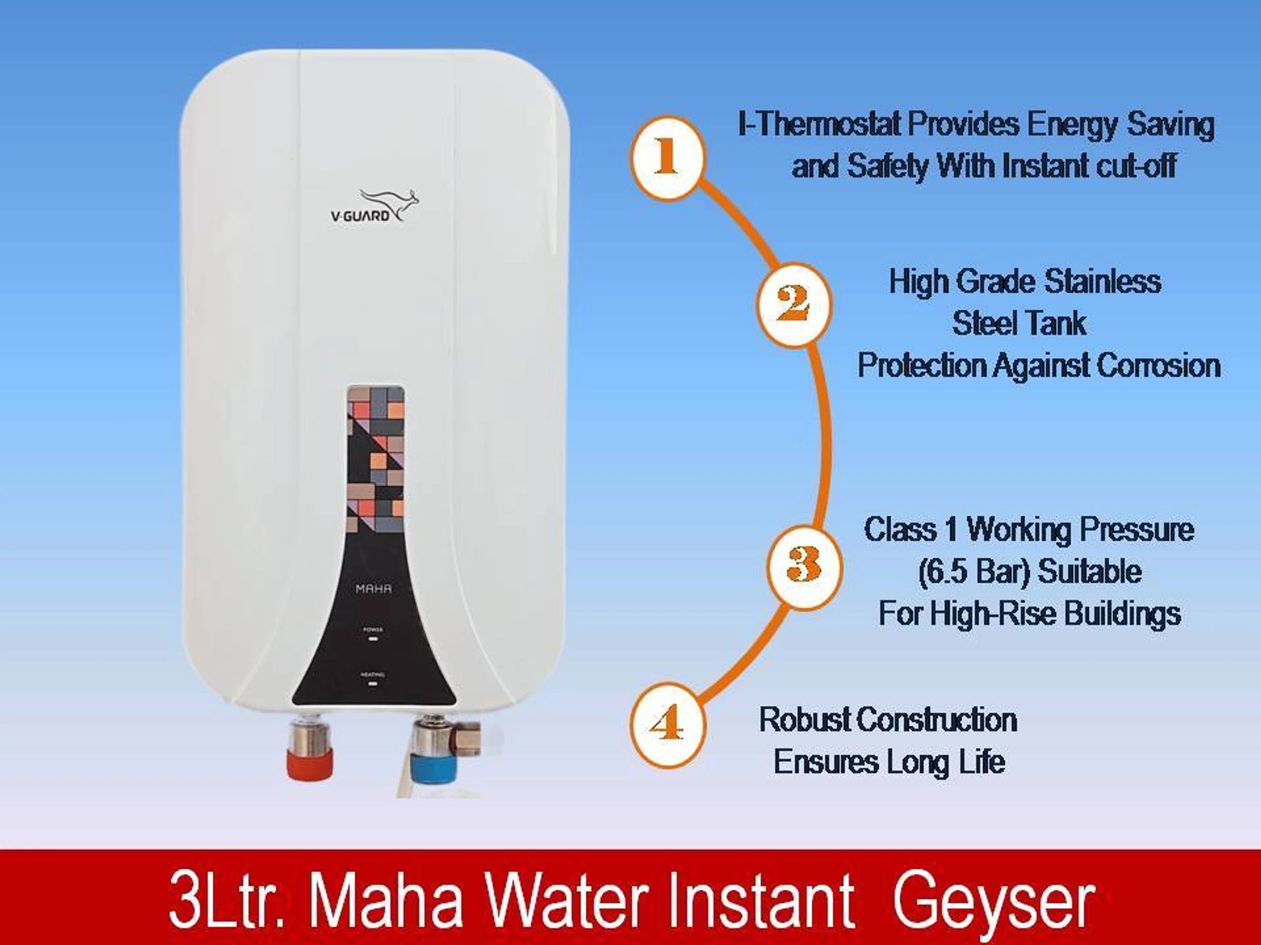 V-Guard 3 L Instant Water Geyser (MAHA, White)
