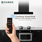 Faber 60 cm 1500 m³/hr Autoclean Kitchen Chimney (HOOD DAZZLE BLDC FL HC BK 60, Filterless technology, Touch & Gesture with Remote control, Black)