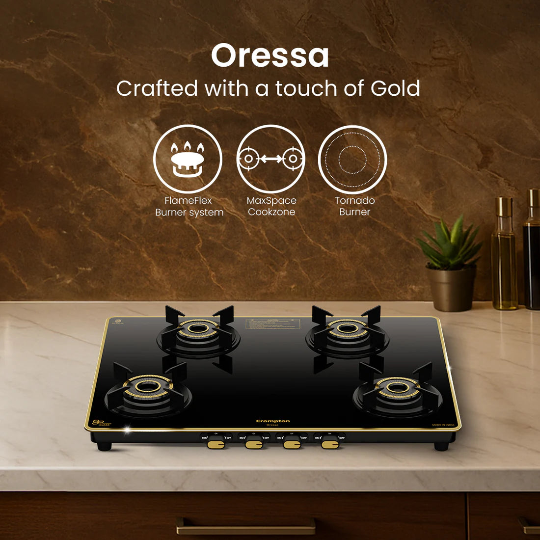 Crompton Oressa 4 Burner 70 cm Slim Glass Cooktop