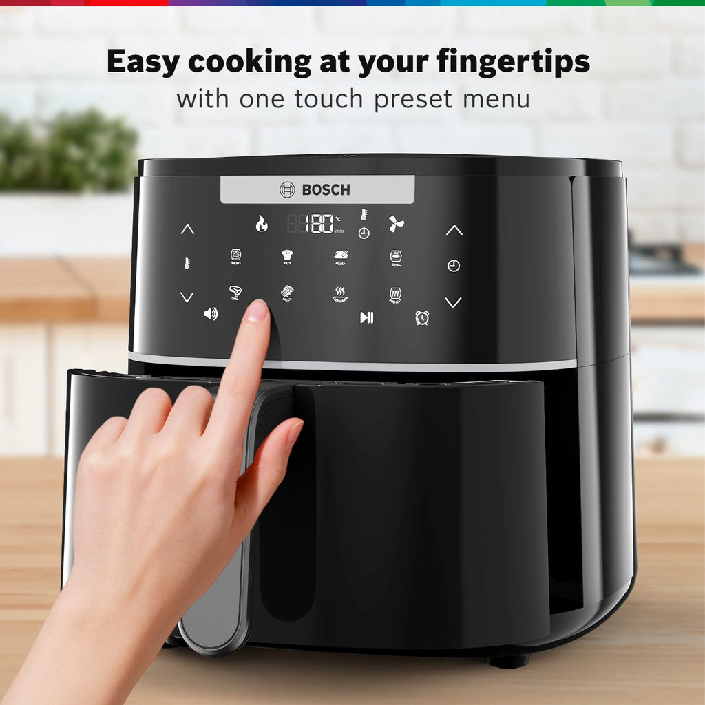 Bosch Cripsmaxx Air Fryer 4L, With Touch Panel, Smart Integrated System, With Adjustable Grid With 6 Preset+ Preheat And Keep Warm Function, MAF240B0IN, Black, 1350 Watts