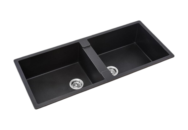 MORZZE Granite Sink 45x20x9 | Double Bowl Sink Black | V02-108