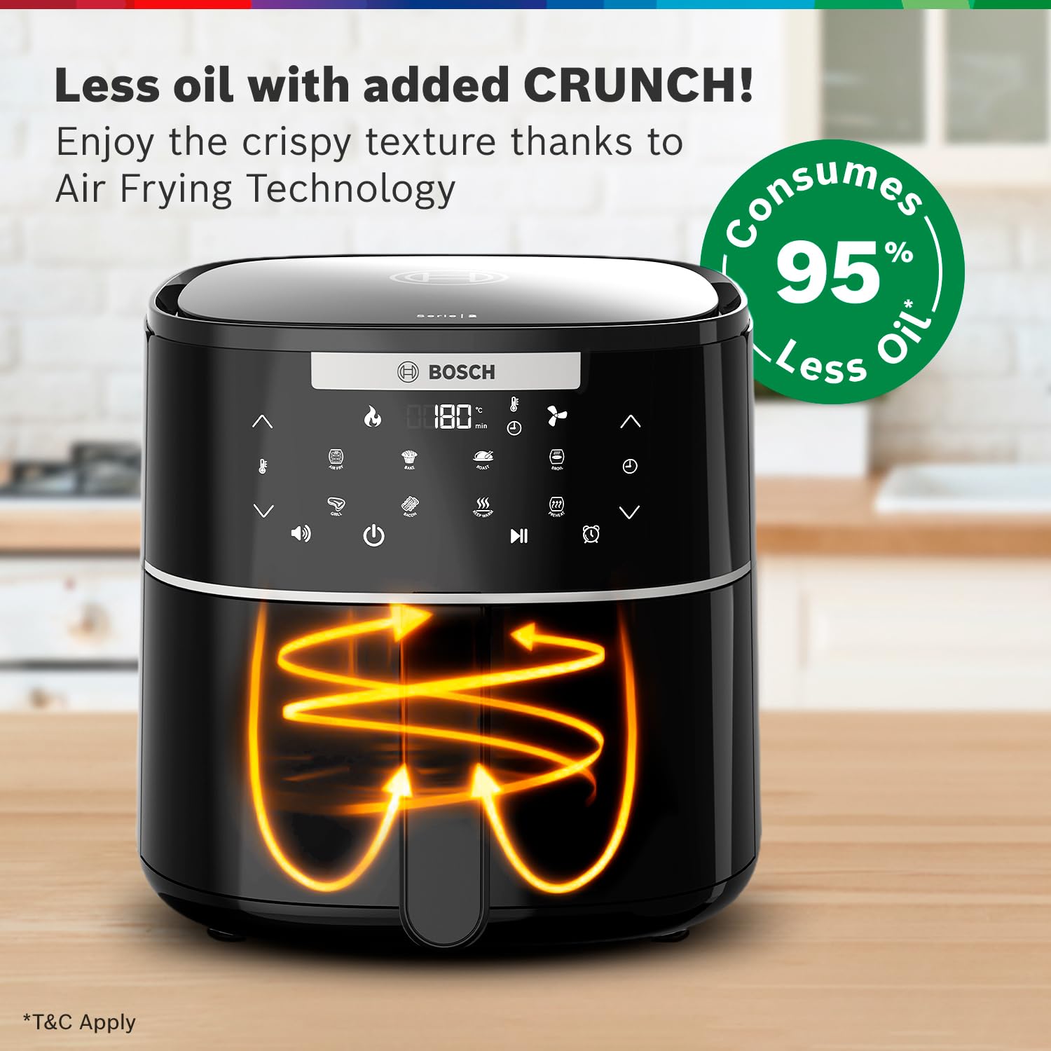 Bosch Cripsmaxx Air Fryer 4L, With Touch Panel, Smart Integrated System, With Adjustable Grid With 6 Preset+ Preheat And Keep Warm Function, MAF240B0IN, Black, 1350 Watts