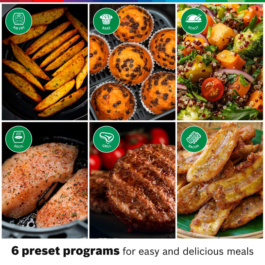 Bosch Cripsmaxx Air Fryer 4L, With Touch Panel, Smart Integrated System, With Adjustable Grid With 6 Preset+ Preheat And Keep Warm Function, MAF240B0IN, Black, 1350 Watts