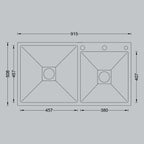 MORZZE 36x20x9 Stainless Steel Sink | Double Bowl Sink | A02-211LX