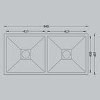 MORZZE 37x18x9 Stainless Steel Sink | Double Bowl Sink | A02-205