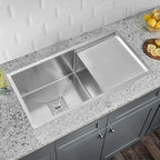 MORZZE 36x18x9 Stainless Steel Sink | Single Bowl Sink with Drain Board | A03-207