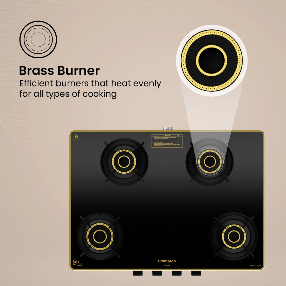 Crompton Oressa 4 Burner 70 cm Slim Glass Cooktop