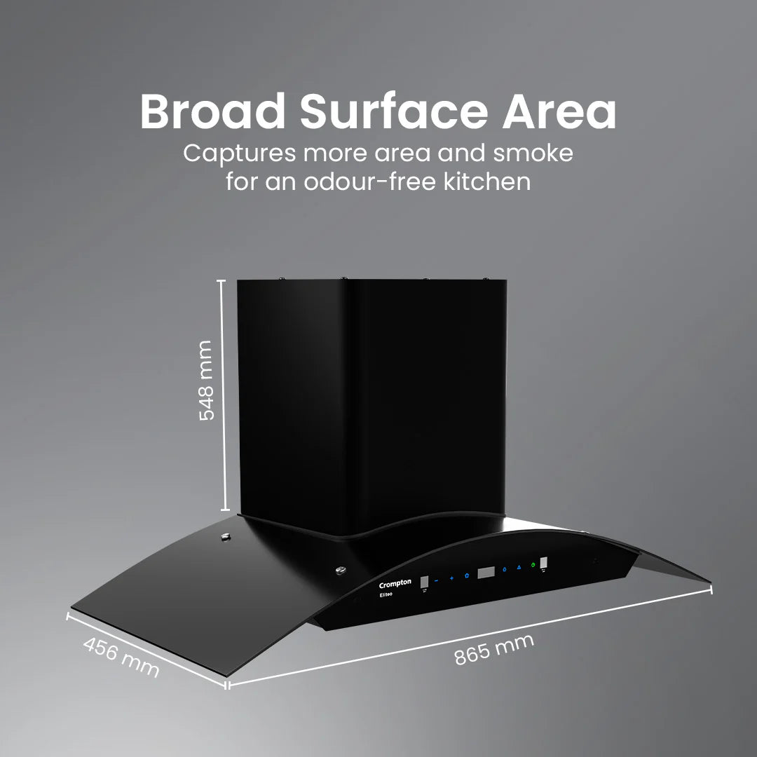 Crompton Eliteo Curv (CHD-ELC60FLE-IND) 90 cm Auto-Clean Chimney | 1900 m³/hr | Kitchen Jinni Delhi NCR