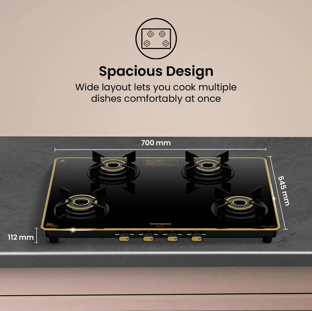 Crompton Oressa 4 Burner 70 cm Slim Glass Cooktop
