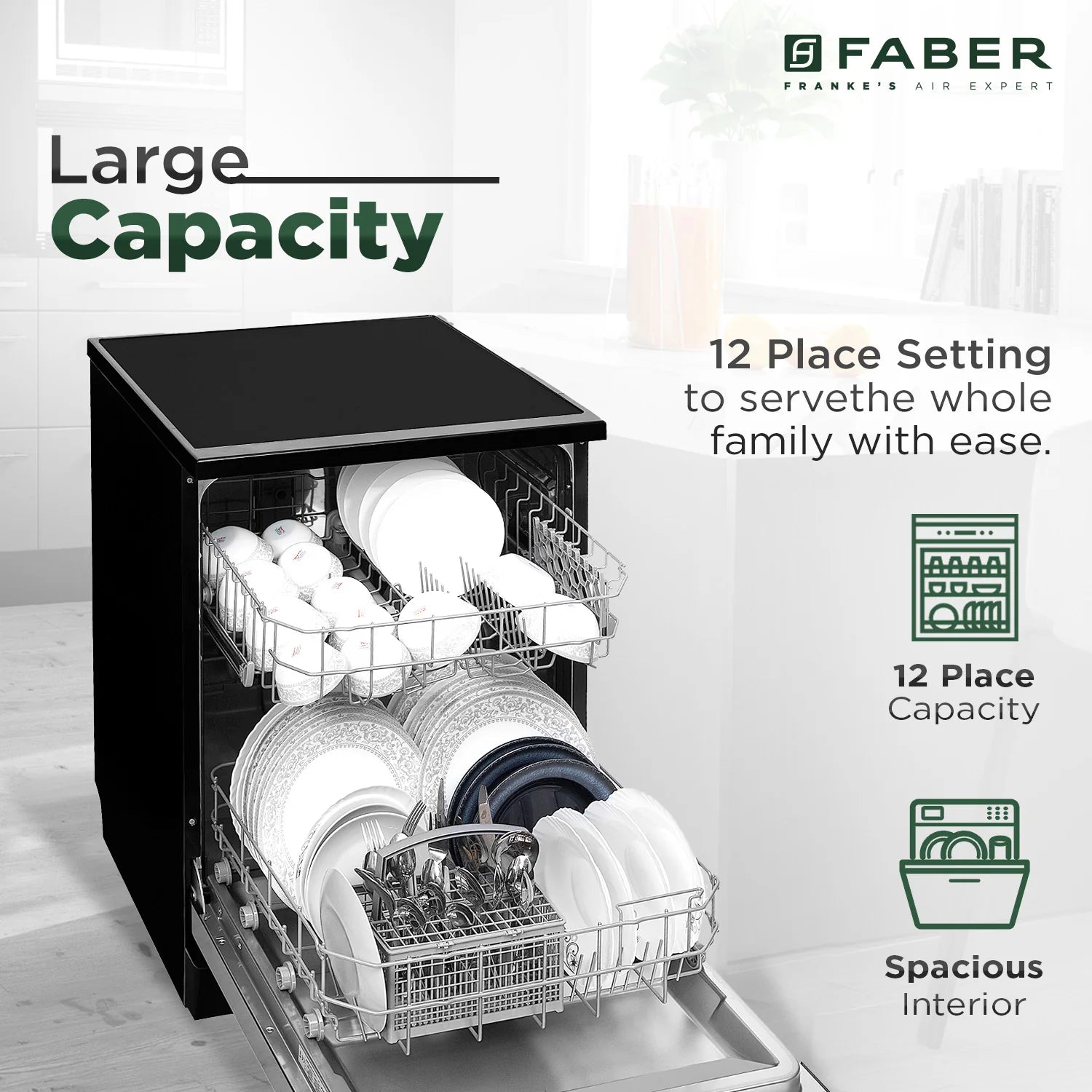 Faber Free-Standing Dishwasher 12 Place Setting FFSD 6PR 12S Neo BK (Neo Black)