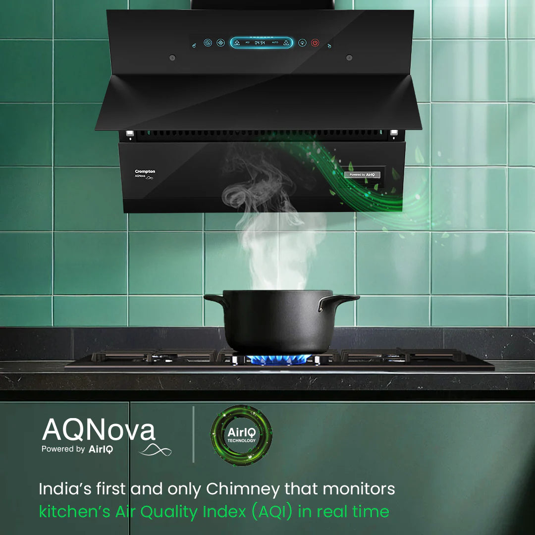 Crompton CHD-AQI60FLE-IND, Black AQNova BLDC 1800 m³/hr 60cm Slant Chimney|AirIQ technology|Adaptive suction| Intelligent Autoclean|Touch+Motion Sensor|15Yrs Motor & 4Yrs Overall Warranty
