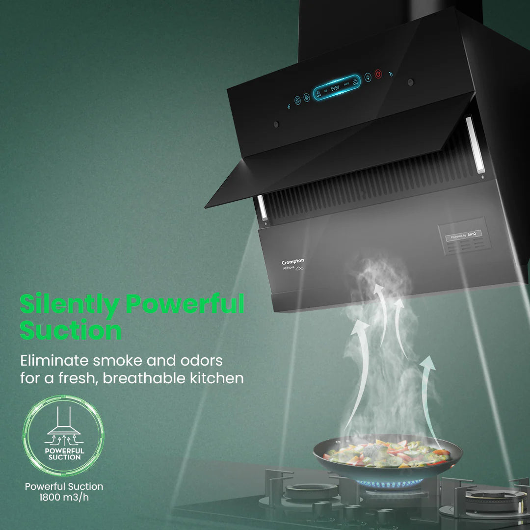 Crompton CHD-AQI60FLE-IND, Black AQNova BLDC 1800 m³/hr 60cm Slant Chimney|AirIQ technology|Adaptive suction| Intelligent Autoclean|Touch+Motion Sensor|15Yrs Motor & 4Yrs Overall Warranty