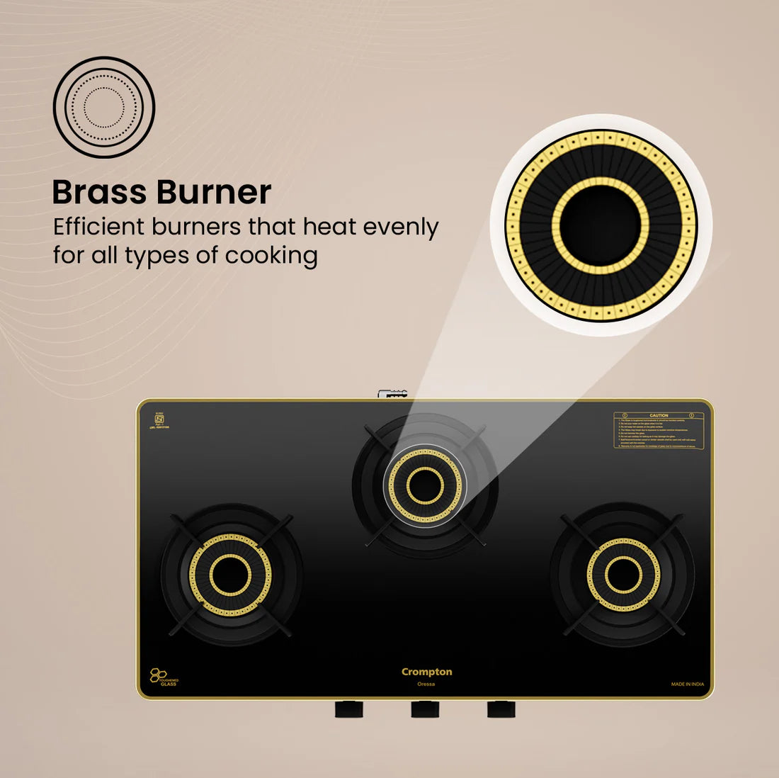 Crompton Oressa 3 Burner 72 cm Slim Glass Cooktop