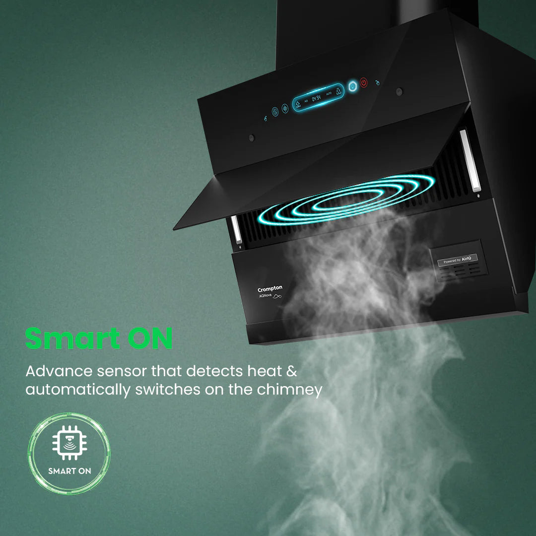 Crompton CHD-AQI60FLE-IND, Black AQNova BLDC 1800 m³/hr 60cm Slant Chimney|AirIQ technology|Adaptive suction| Intelligent Autoclean|Touch+Motion Sensor|15Yrs Motor & 4Yrs Overall Warranty