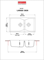 Carysil Granite Quartz Kitchen Sink - Double Bowl Largo | 36"x20" | Black (Nera)