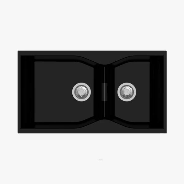 Carysil Granite Quartz Kitchen Sink - Double Bowl Largo | 36"x20" | Black (Nera)