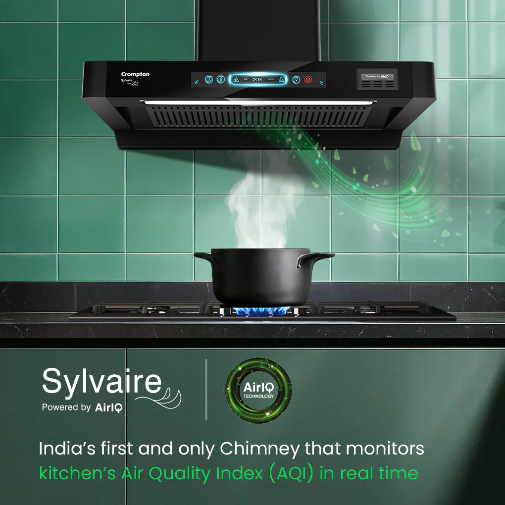 Crompton Chimney (CHD-SYB75FLE-IND) Sylvaire 75 cm | 2100 m³/hr Suction | Auto-Clean Chimney| Kitchen Jinni Delhi NCR