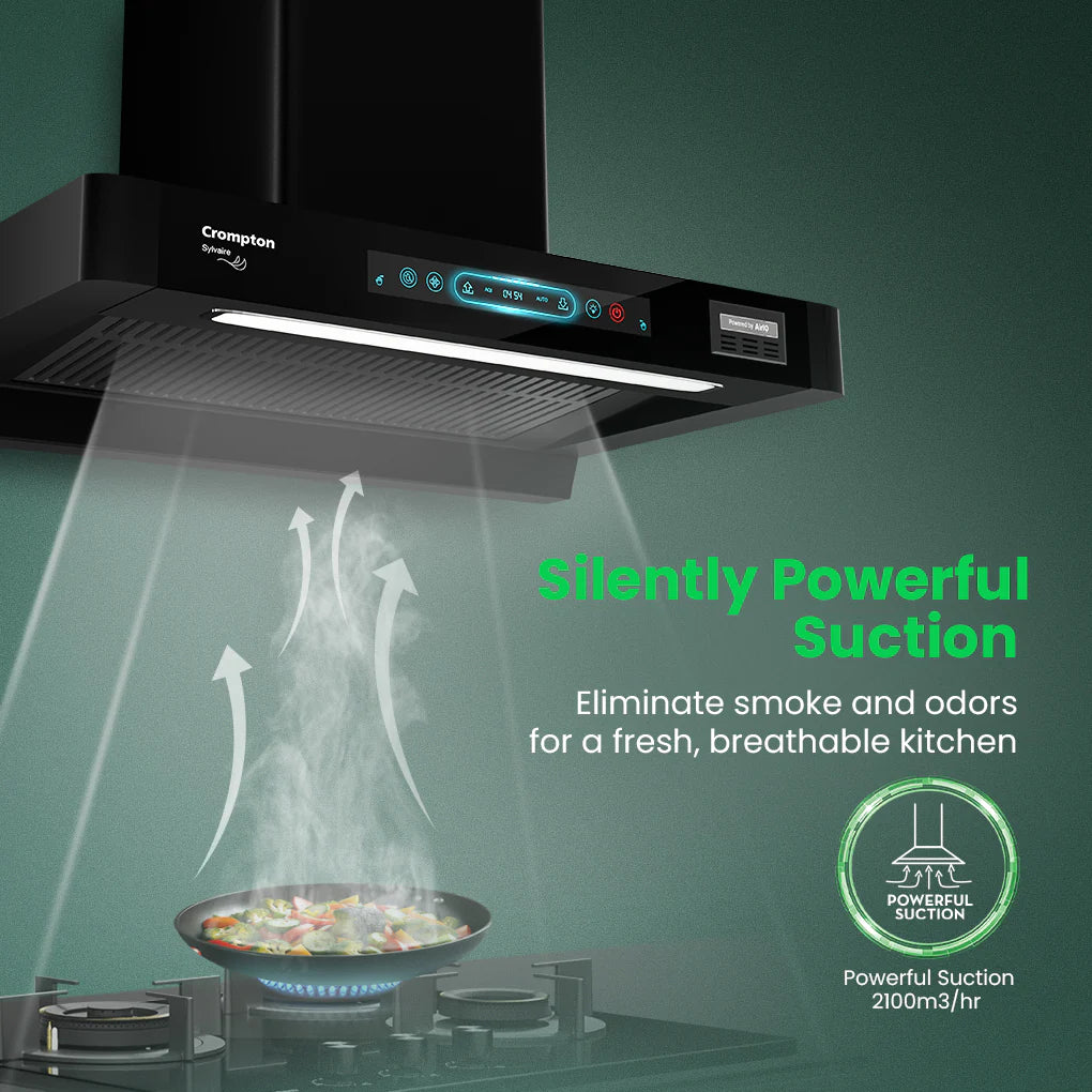 Crompton Chimney (CHD-SYB75FLE-IND) Sylvaire 75 cm | 2100 m³/hr Suction | Auto-Clean Chimney