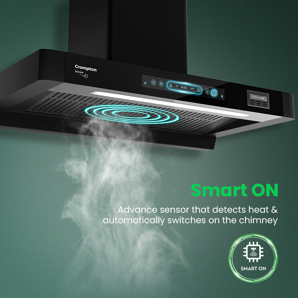 Crompton Chimney Sylvaire 90 cm(CHD-SYB90FLE-IND) | 2900 m³/hr Suction | Auto-Clean Chimney