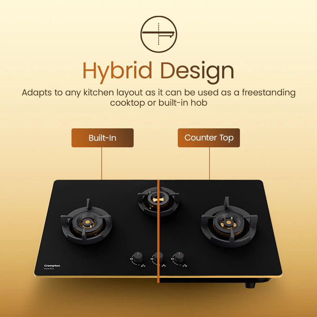 Crompton Hob Viona Plus Matt 78 Cm 3 Burner