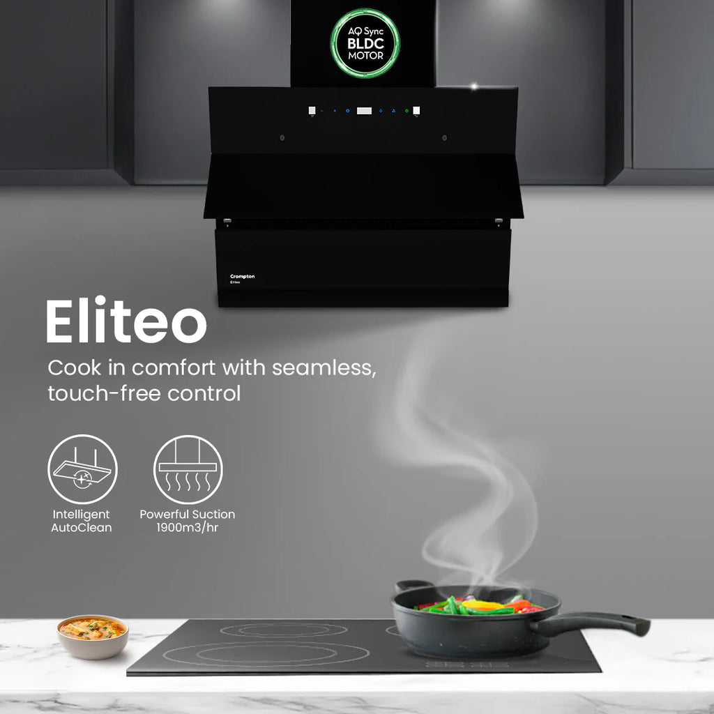 Crompton ELI90FLE-IND 90cm Auto-Clean Chimney Eliteo Inclined | 1900 m³/hr | Gesture Control
