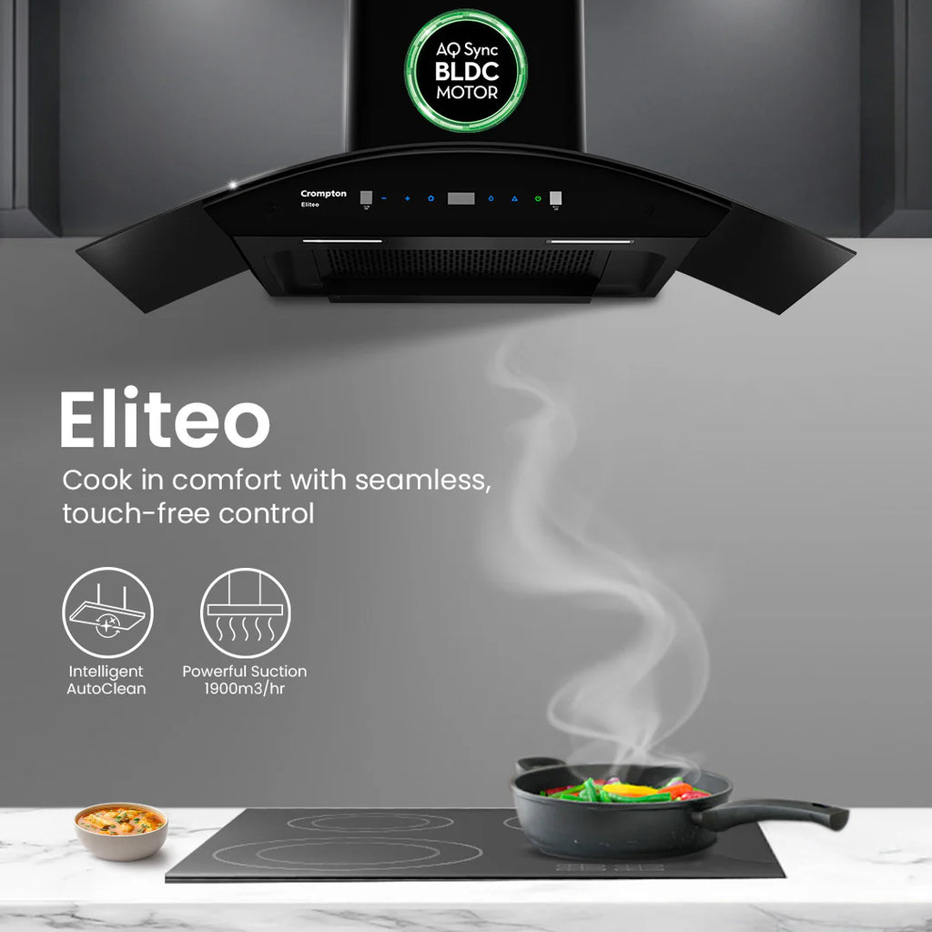 Crompton Eliteo Curv (CHD-ELC60FLE-IND) 90 cm Auto-Clean Chimney | 1900 m³/hr