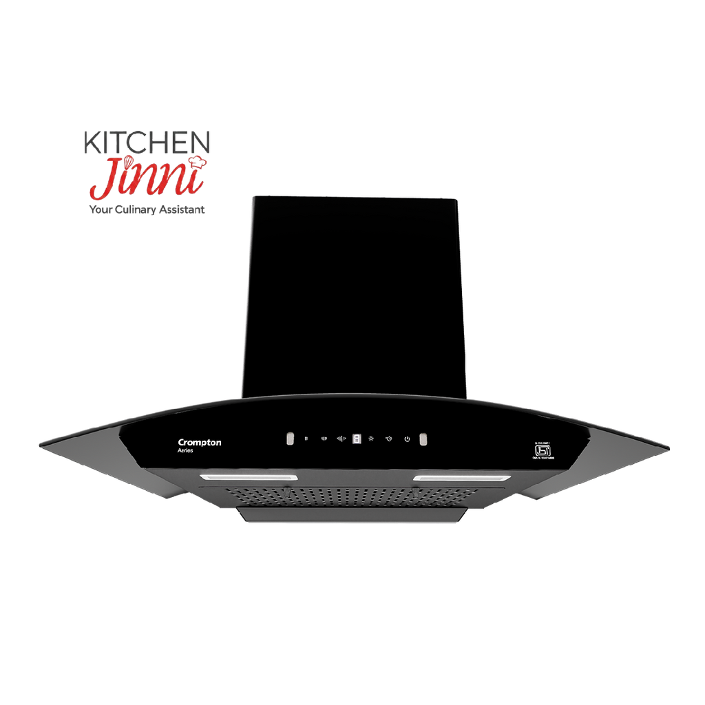 Crompton Aeries Curved 60cm 1280 m³/hr Kitchen Curved Chimney| Filterless Thermal Autoclean| Gesture Control| Built In Oil Collector| 7 Yrs Motor & 1 Yr Overall Warranty