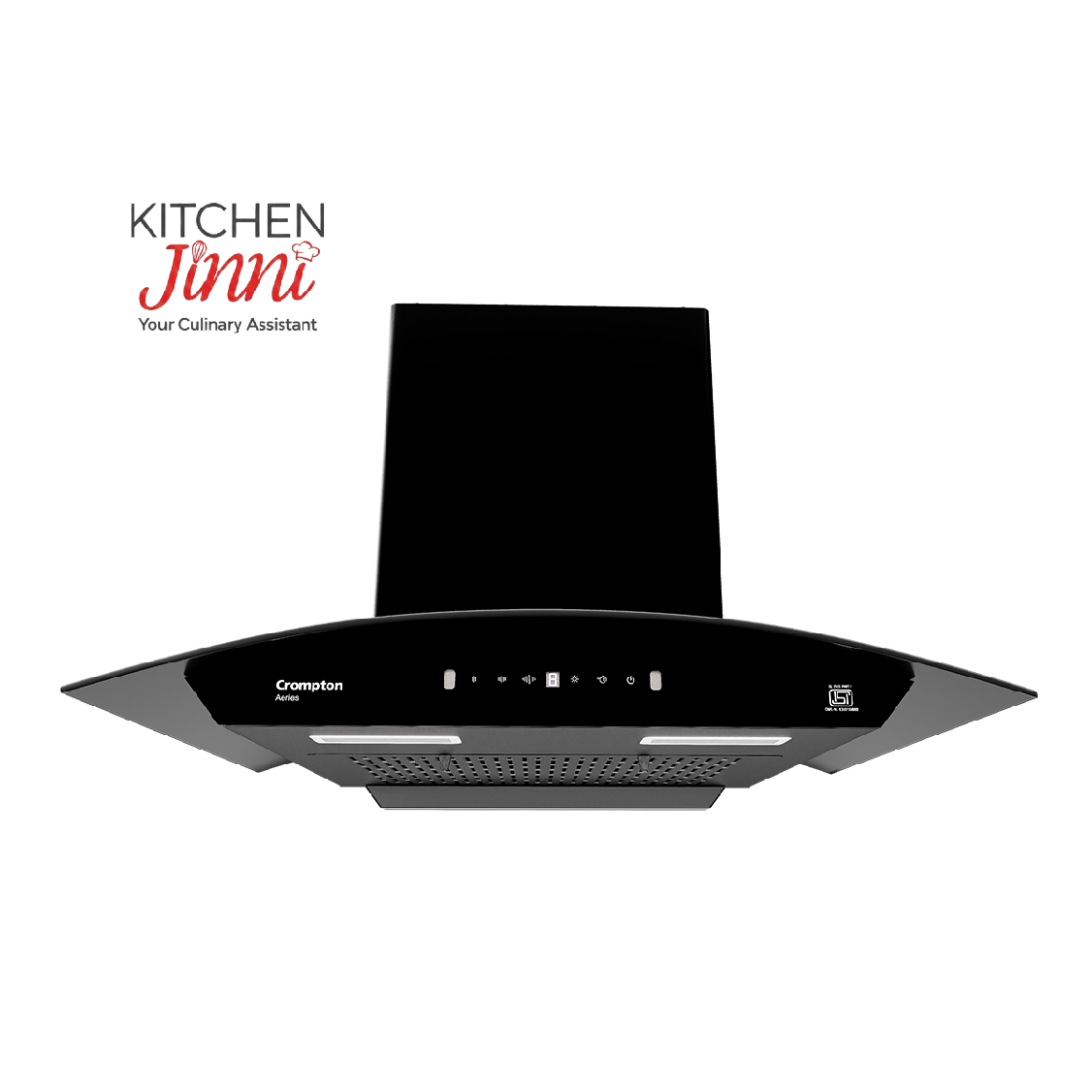 Crompton Aeries Curved 60cm 1280 m³/hr Kitchen Curved Chimney| Filterless Thermal Autoclean| Gesture Control| Built In Oil Collector| 7 Yrs Motor & 1 Yr Overall Warranty