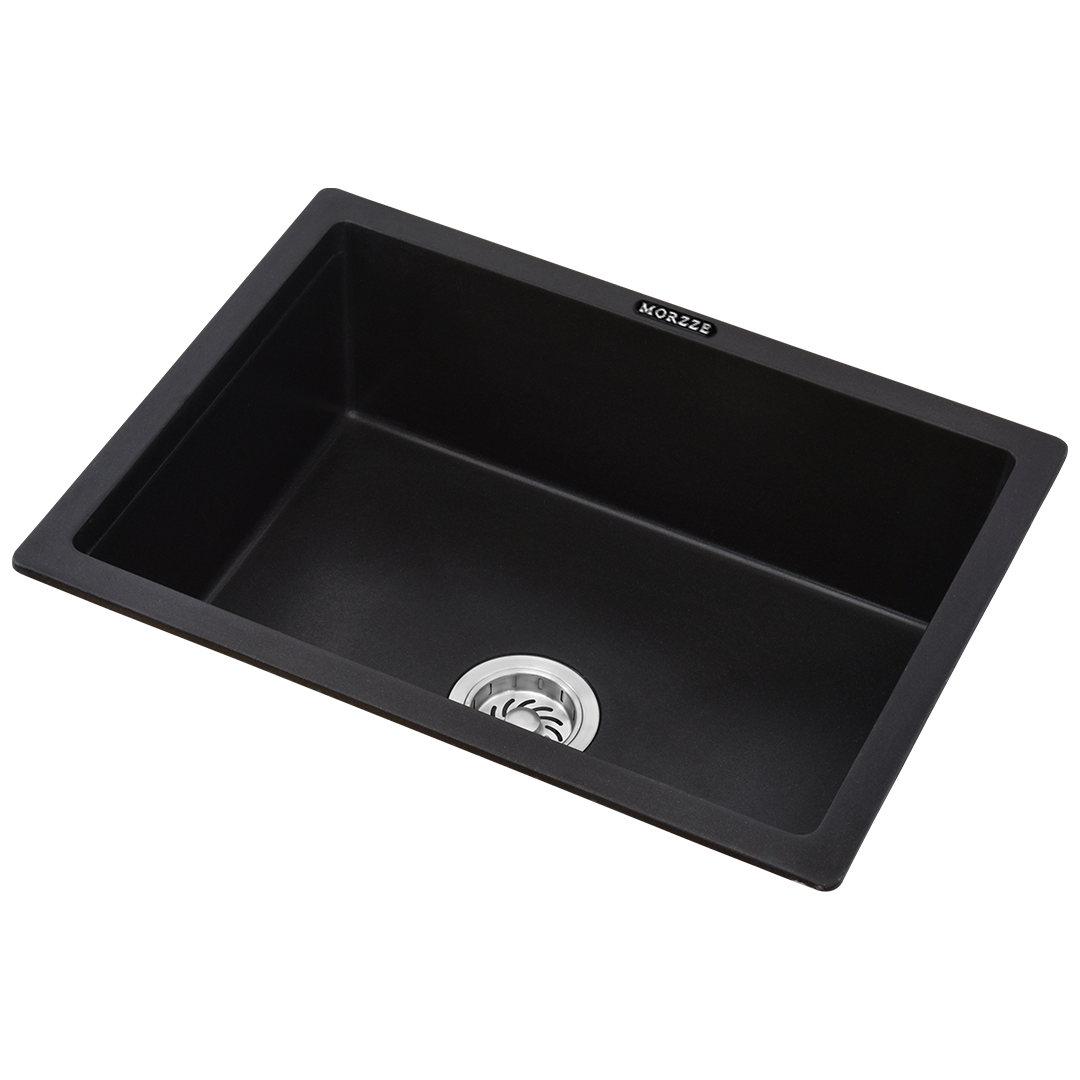 MORZZE By Anupam Granite Kitchen Sink |24x18x8 | Single Bowl Sink Black | V01-104