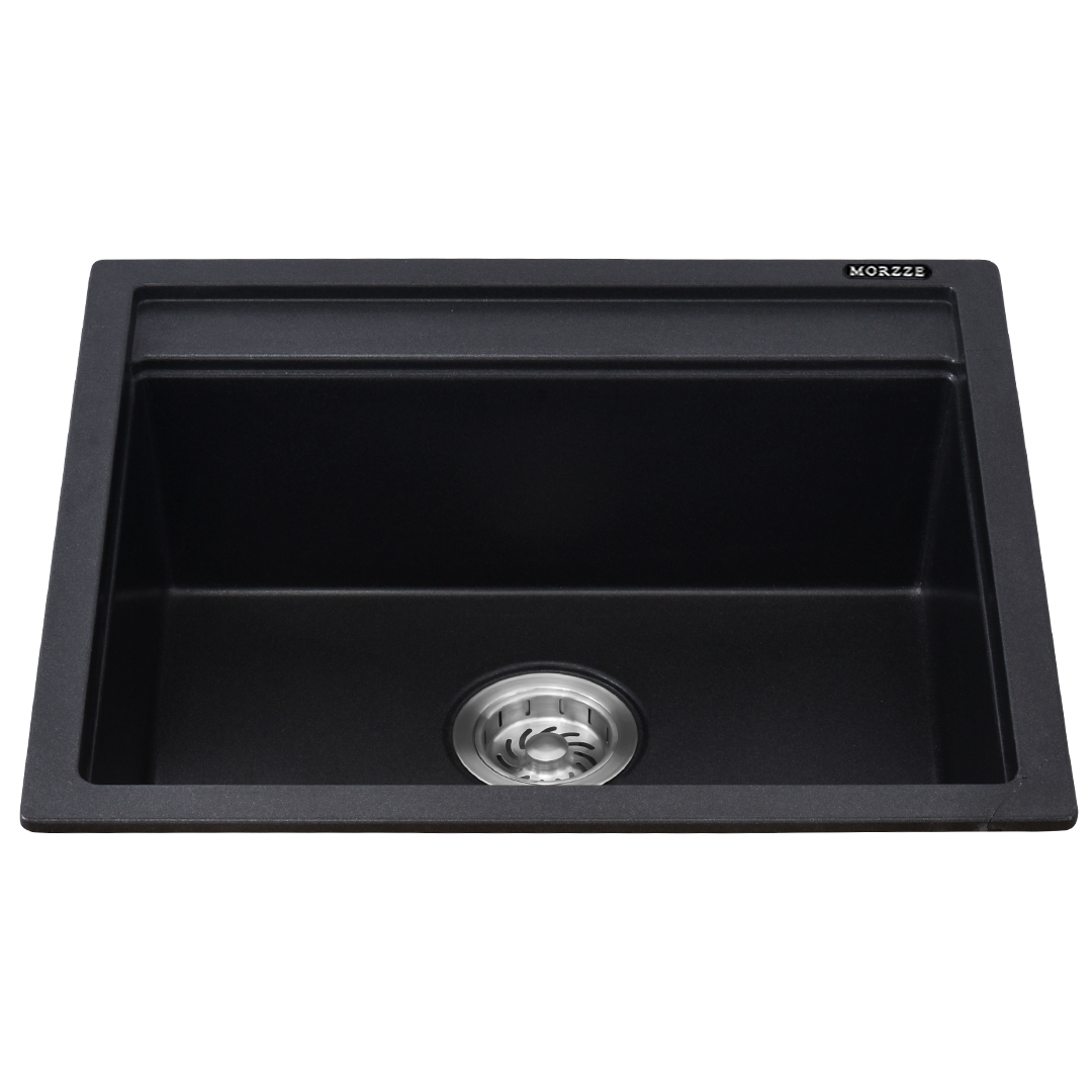 MORZZE By Anupam Granite Kitchen Sink | 22x20x8| Single Bowl Sink Black | VO1-103