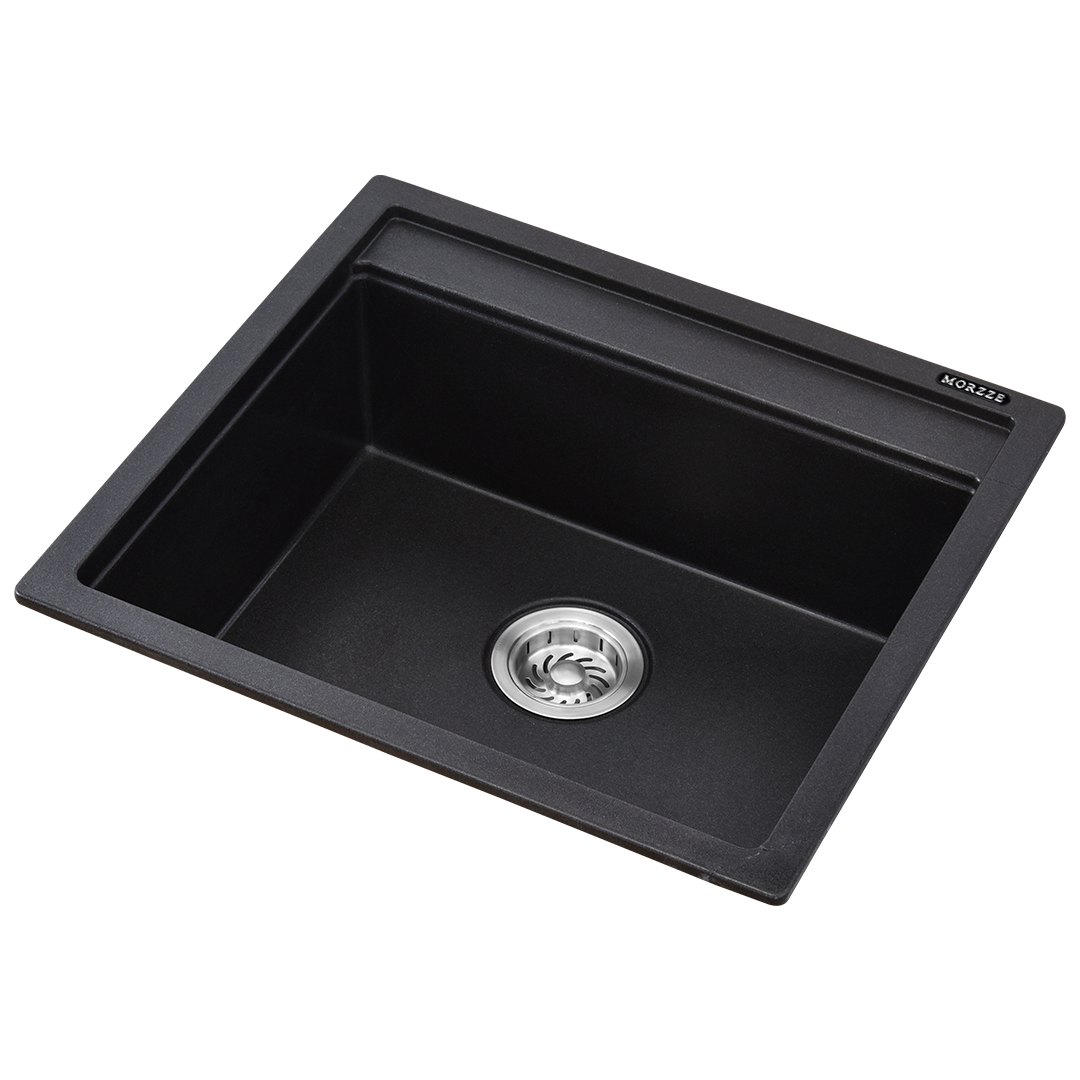 MORZZE By Anupam Granite Kitchen Sink | 22x20x8| Single Bowl Sink Black | VO1-103