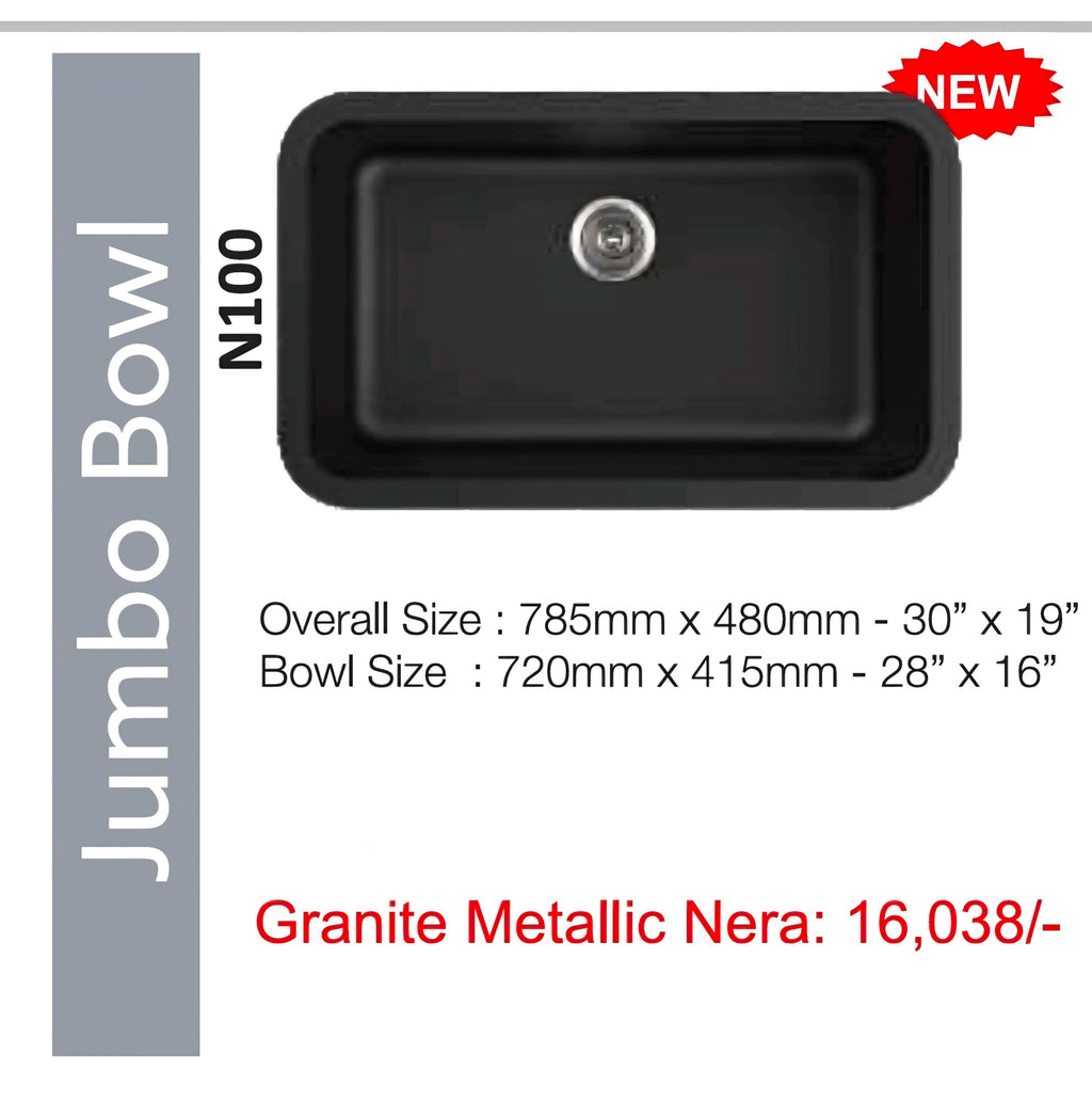 Carysil N100 Jumbo Single Bowl Kitchen Sink | 30x19 | Single Bowl Sink | Color - Black(Nera)