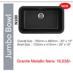 Carysil N100 Jumbo Single Bowl Kitchen Sink | 30x19 | Single Bowl Sink | Color - Black(Nera)
