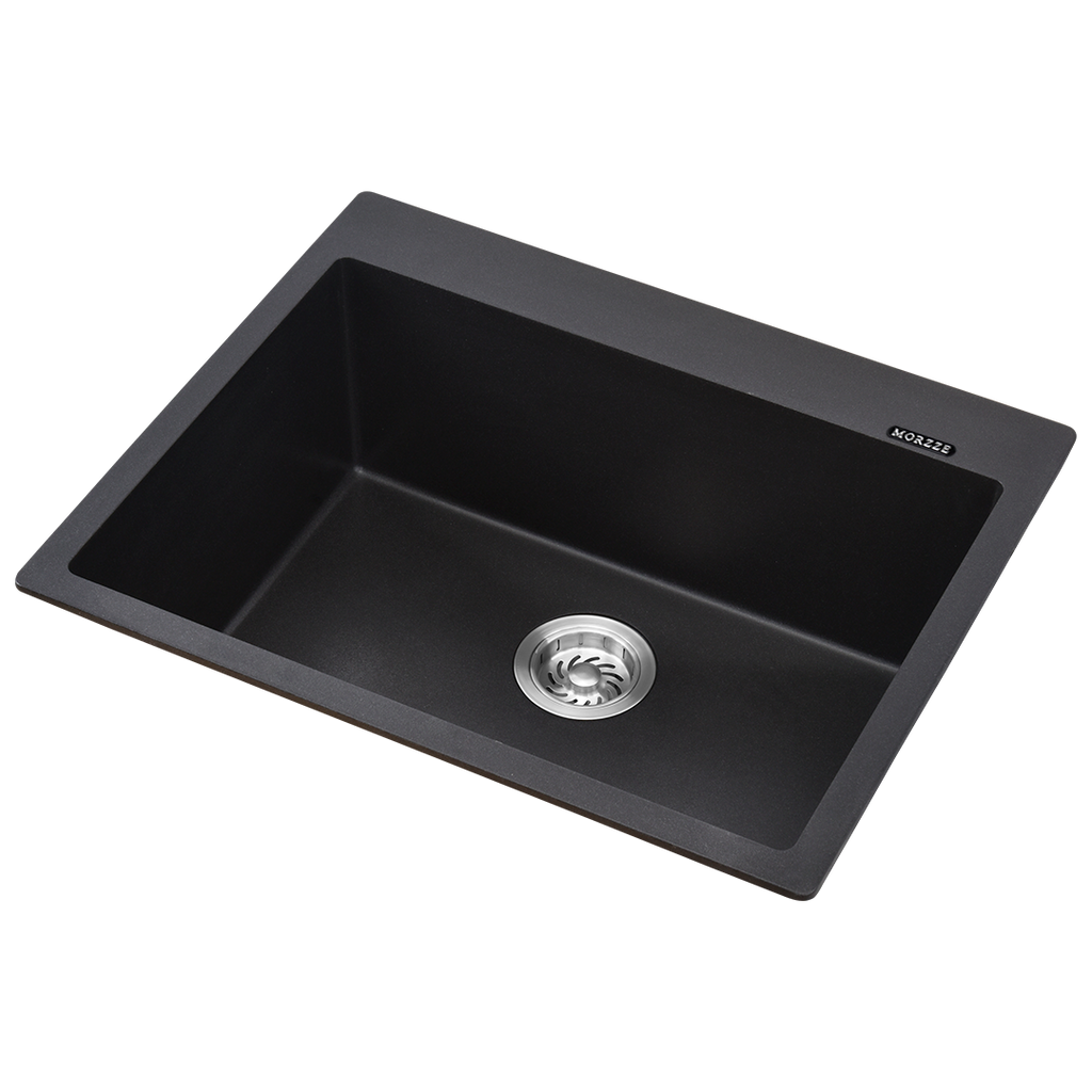 MORZZE Granite Sink 24x20x8 | Single Bowl Sink Black | VO1-105