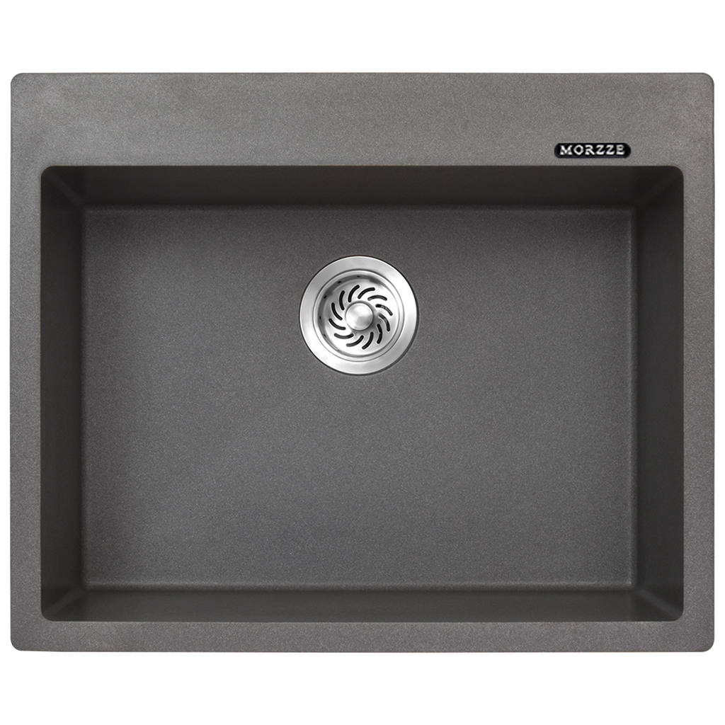MORZZE Granite Sink 24x20x8 | Single Bowl Sink Black | VO1-105