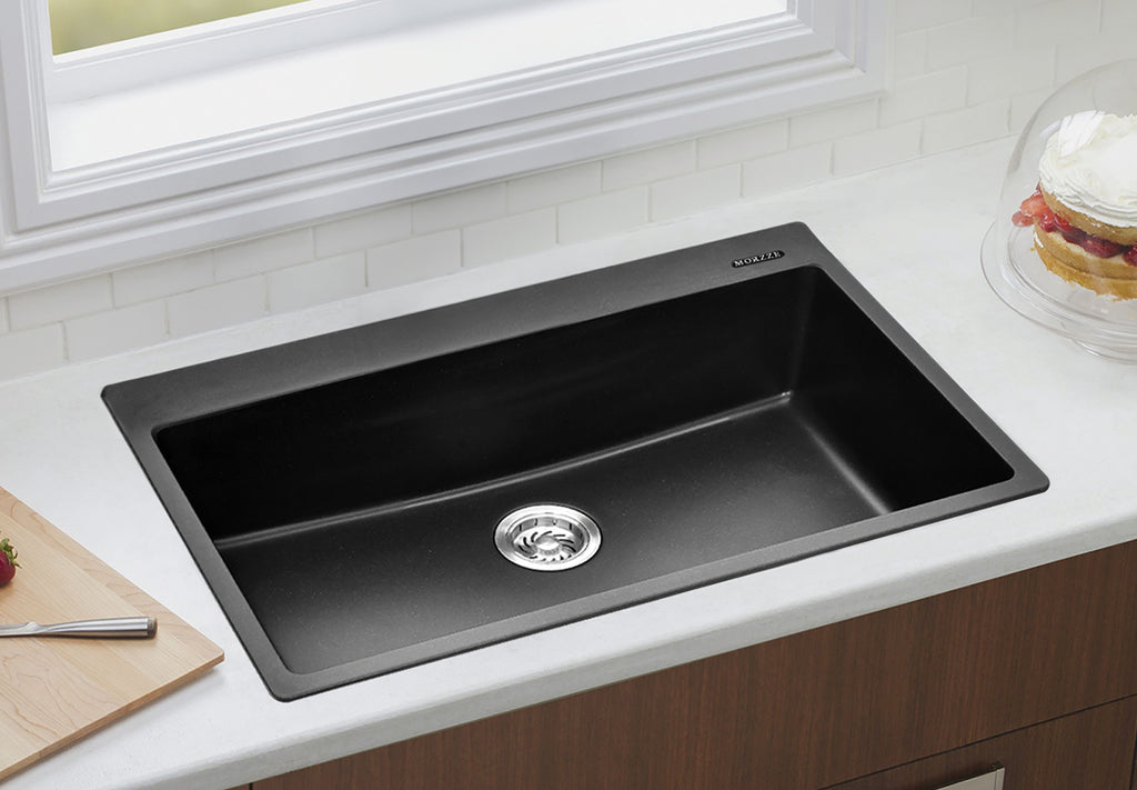 MORZZE Granite Sink 31x20x9 | Single Bowl Sink Black | V01-106