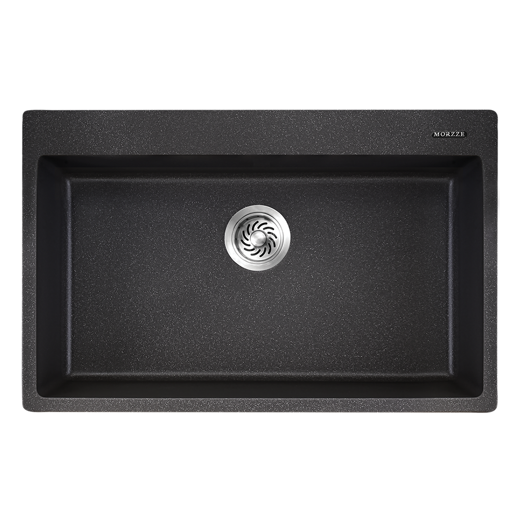 MORZZE Granite Sink 31x20x9 | Single Bowl Sink Black | V01-106