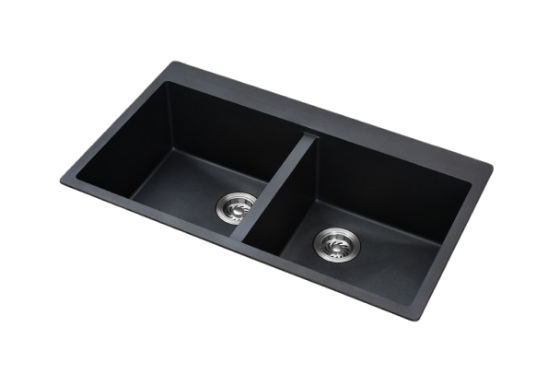 MORZZE Granite Sink 34x20x9 | Double Bowl Sink Black | V02-107