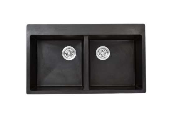 MORZZE Granite Sink 34x20x9 | Double Bowl Sink Black | V02-107