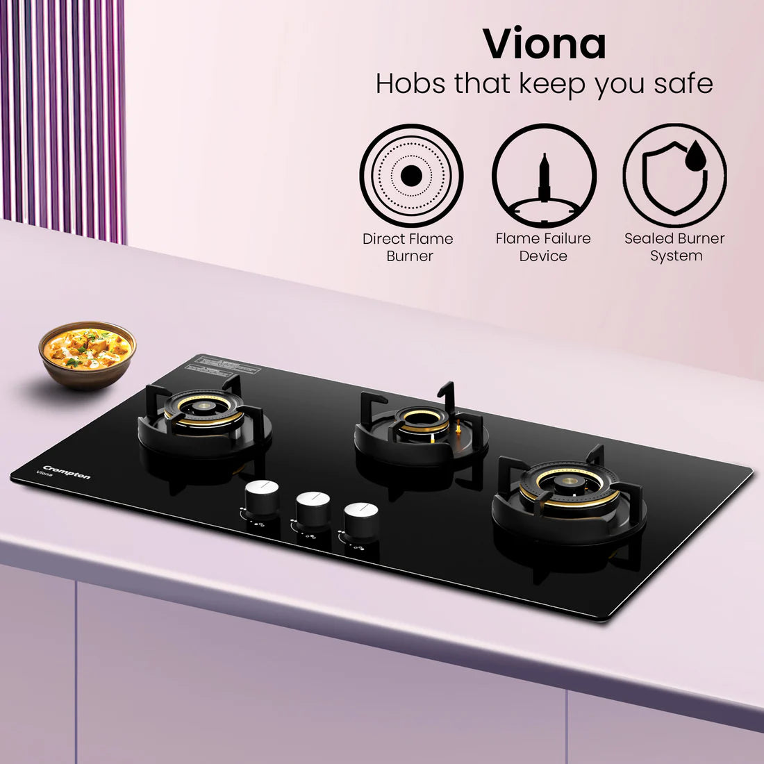 Crompton Hob Viona 78 cm 3 Burner