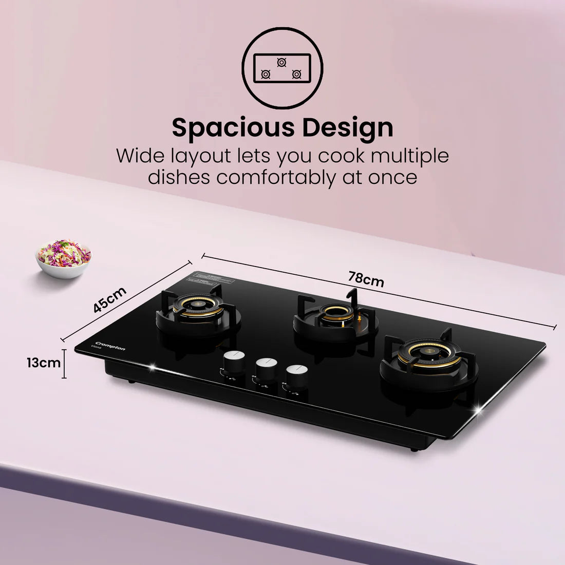 Crompton Hob Viona 78 cm 3 Burner
