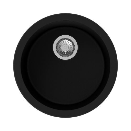 Carysil Rock 18 Inch Quartz Round Single Bowl Kitchen Sink |  Color - Black (Nera)