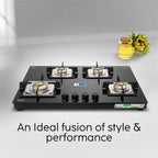 Glen 1074 US BL 4 Burner Cooktop Ultra Slim Glass Gas Stove with Auto Ignition (Black)