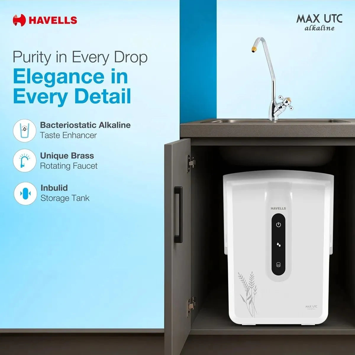 Havells MAX UTC Alkaline |100 % RO & UV Technology