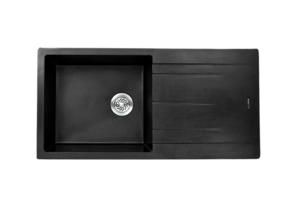 MORZZE By Anupam Granite Sink 40x20x9 | Single Bowl Drain Board Sink Black | V03-110