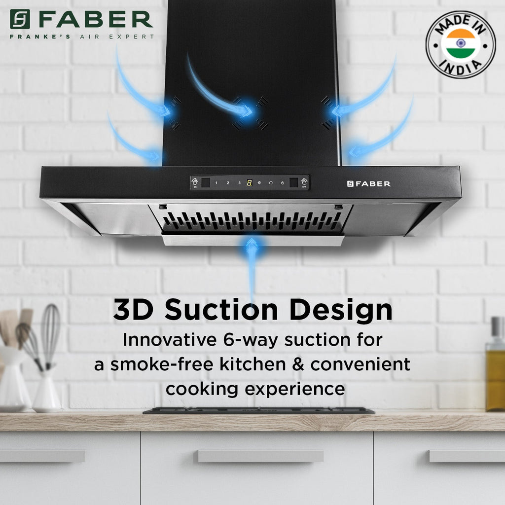Faber HOOD BONITO 3D 75 cm IN HC SC FL BK | 1200m³/hr Suction Power | Auto Clean Filterless Chimney