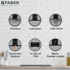 Faber HOOD BONITO 3D 75 cm IN HC SC FL BK | 1200m³/hr Suction Power | Auto Clean Filterless Chimney