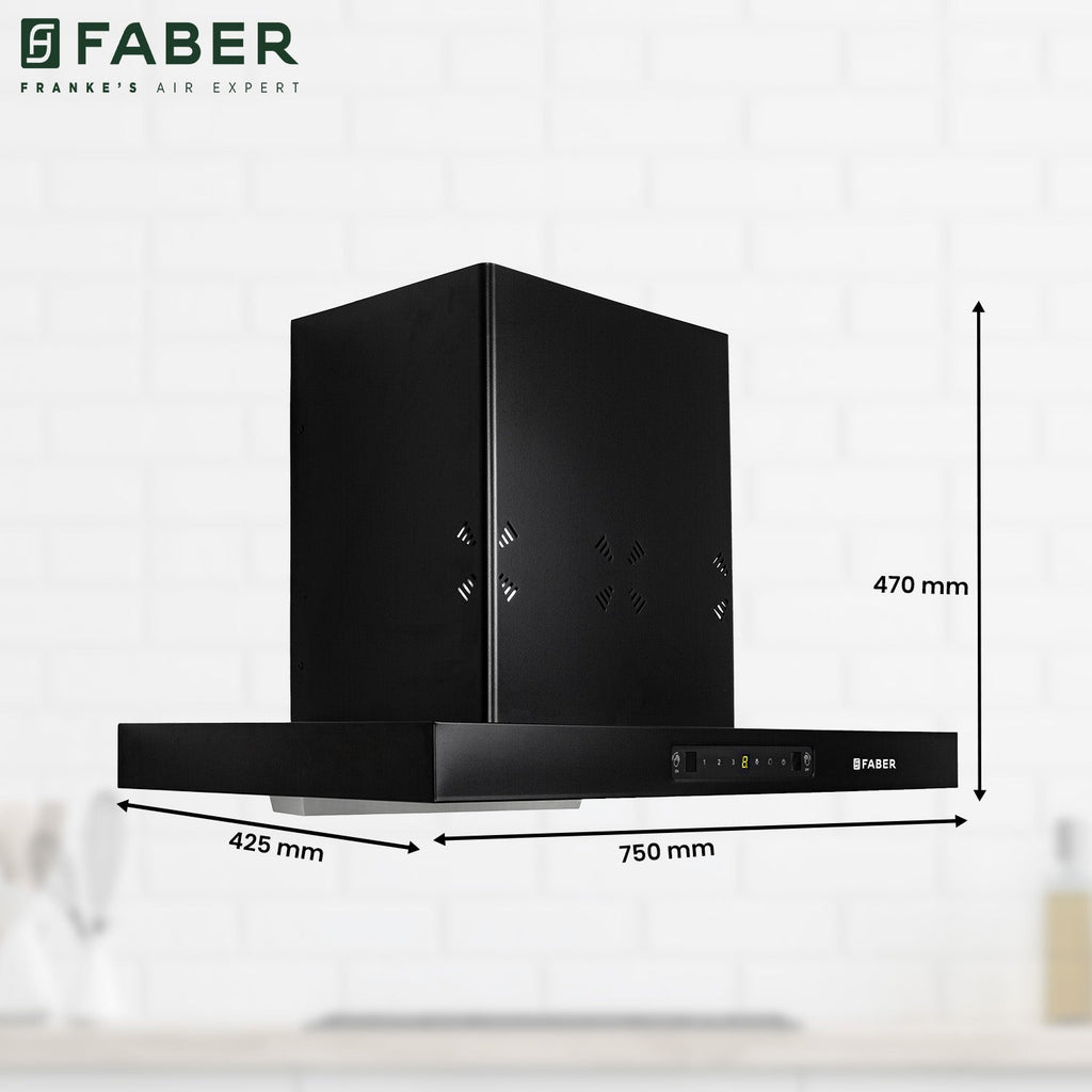 Faber HOOD BONITO 3D 75 cm IN HC SC FL BK | 1200m³/hr Suction Power | Auto Clean Filterless Chimney