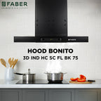 Faber HOOD BONITO 3D 75 cm IN HC SC FL BK | 1200m³/hr Suction Power | Auto Clean Filterless Chimney